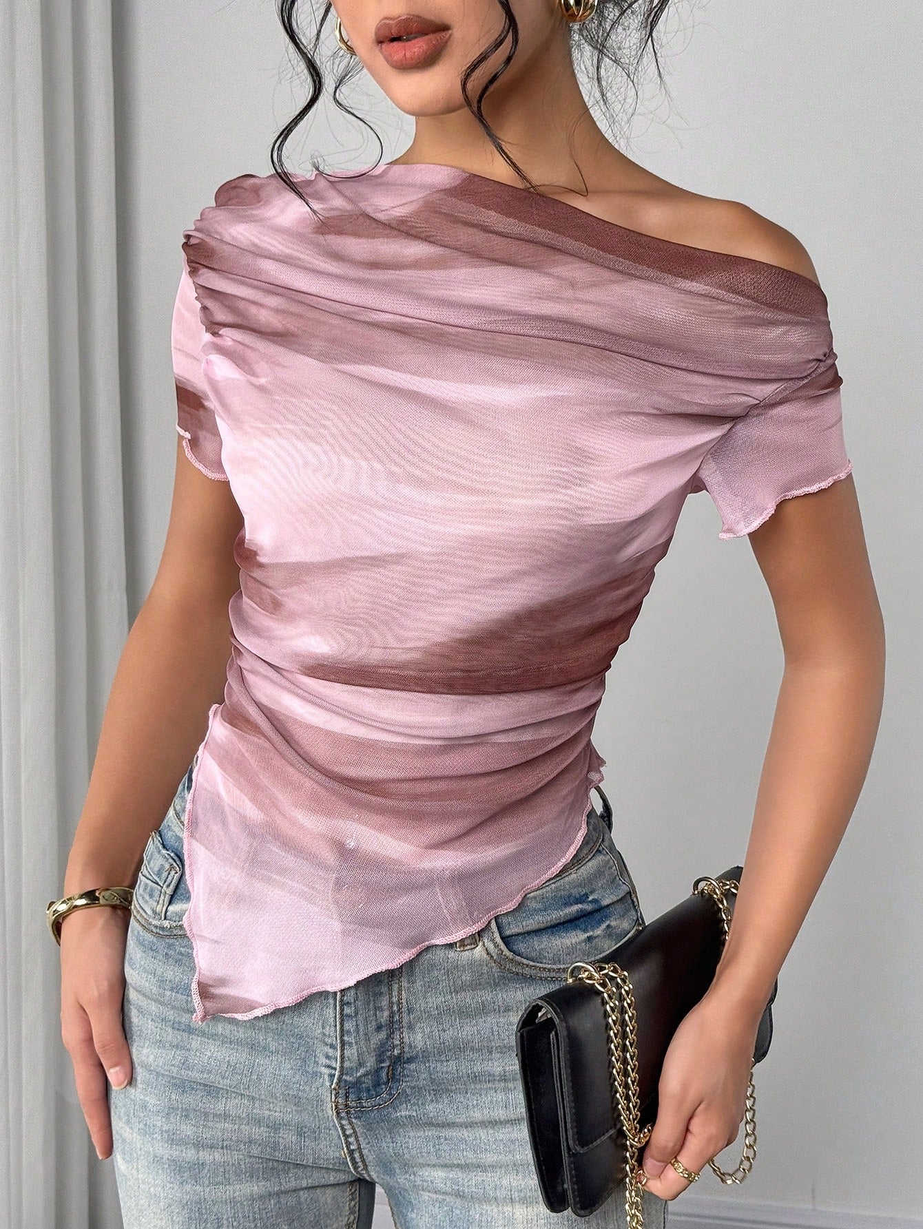 Women’s Tie-Dye Asymmetrical One Shoulder Short Sleeve