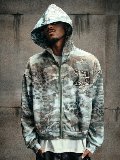 Men's Vintage Distressed Camo Hip Hop Sweatshirt