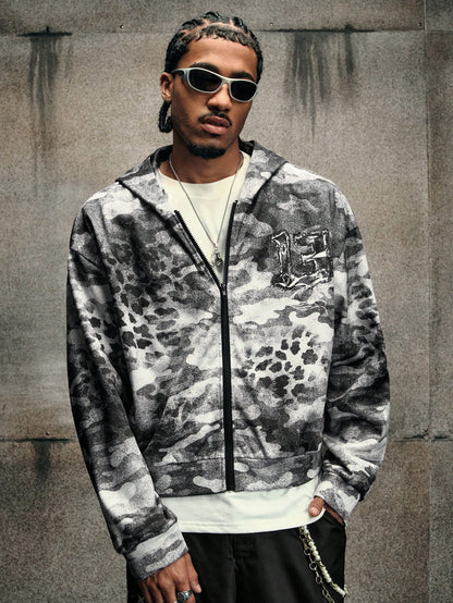 Men's Vintage Distressed Camo Hip Hop Sweatshirt