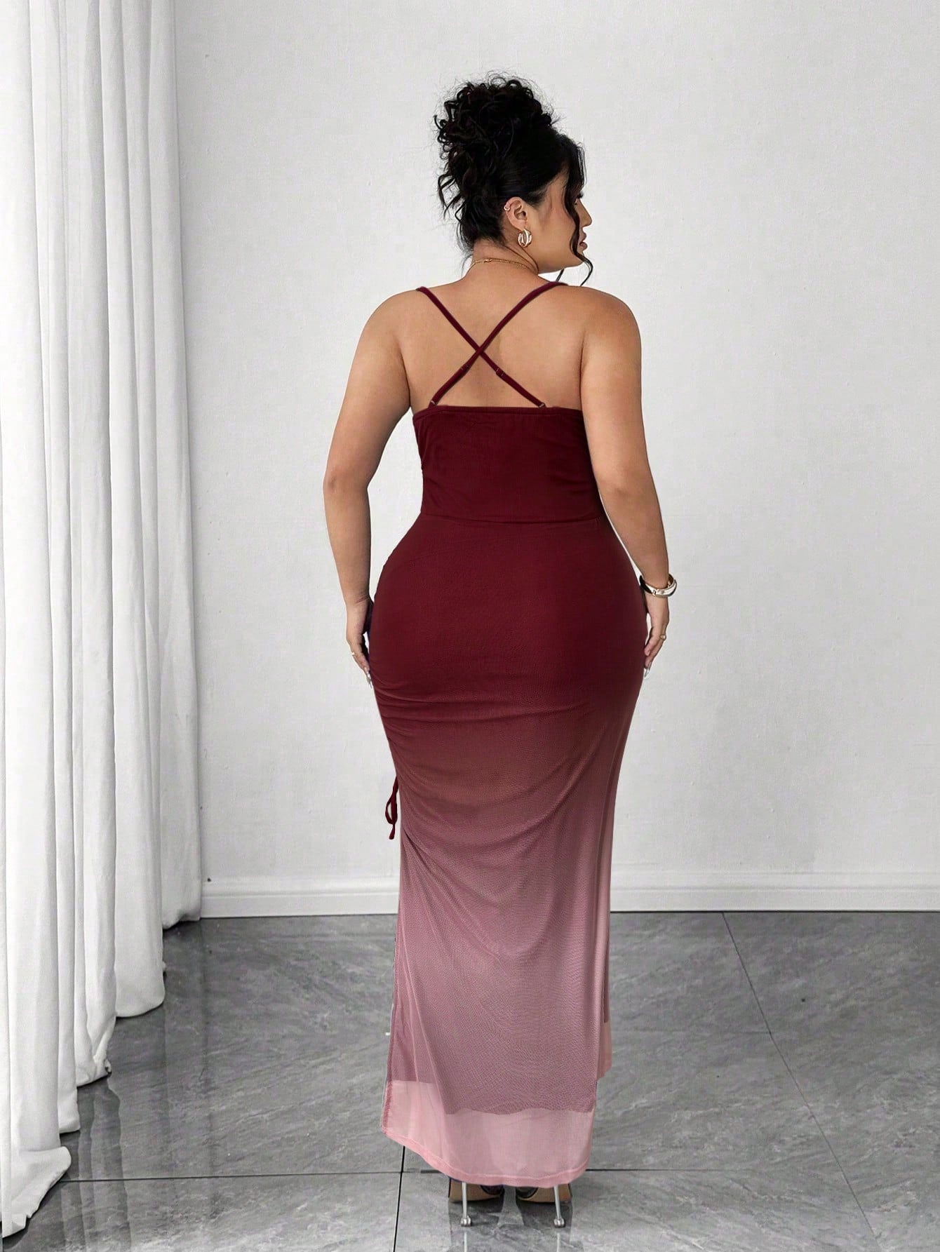 Multicolor All Over Print Spaghetti Strap Bodycon Midi Dress