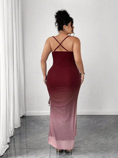 Multicolor All Over Print Spaghetti Strap Bodycon Midi Dress