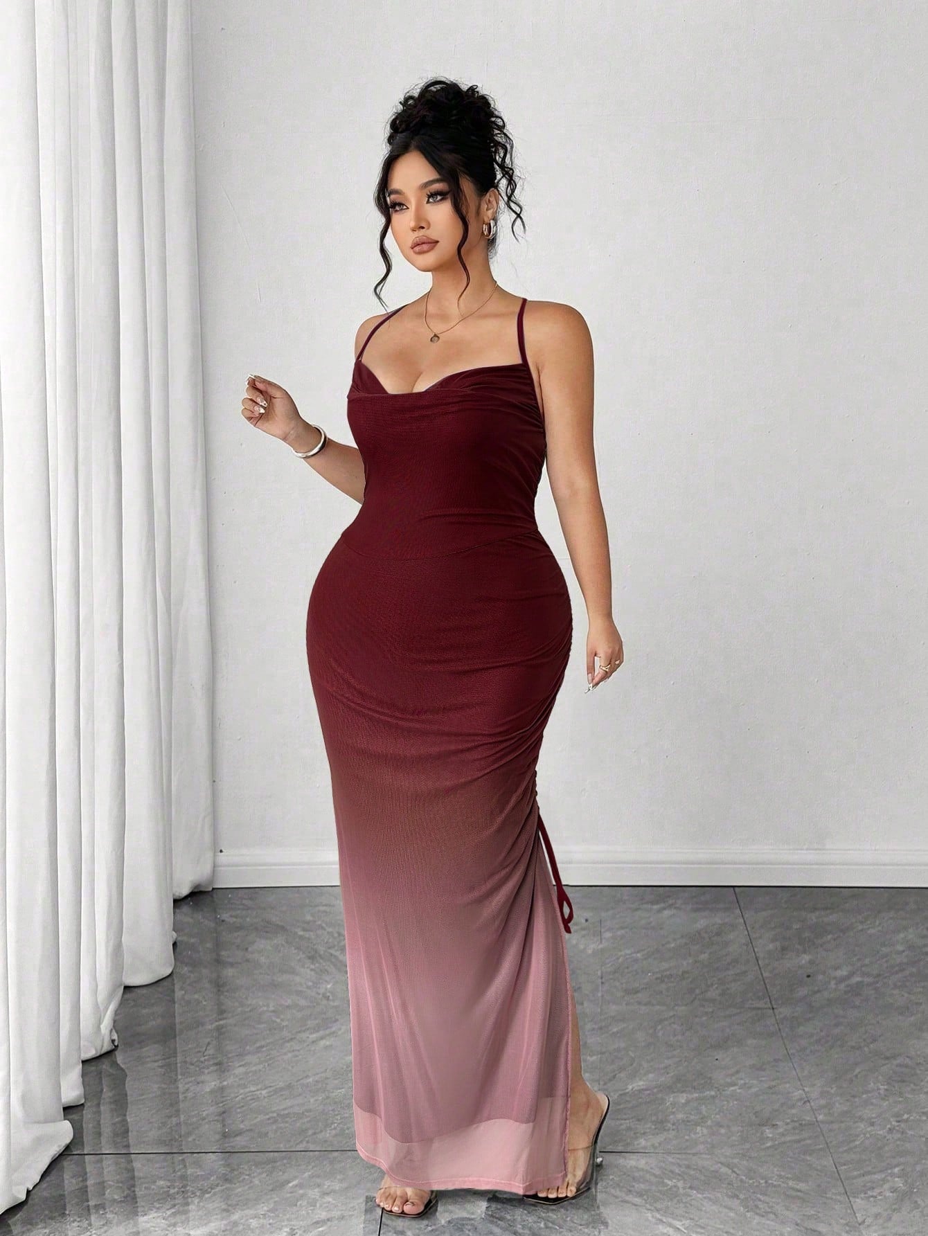 Multicolor All Over Print Spaghetti Strap Bodycon Midi Dress