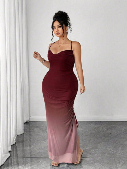 Multicolor All Over Print Spaghetti Strap Bodycon Midi Dress