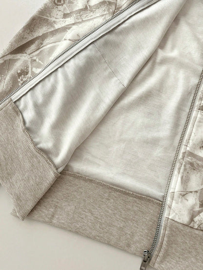 Women's Gray Patchwork Fur Zip Hoodie