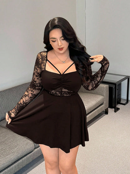 Brown Sweetheart Neck A-Line Knee Length Dress