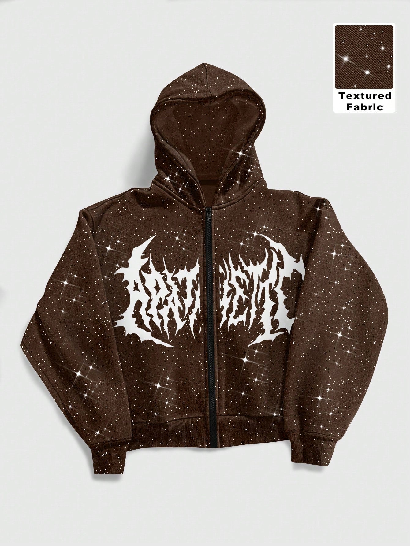Men's Shiny Gothic Print Zip-Front Y2K Long Sleeve Hoodie