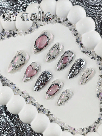 Handmade Purple Almond Mid-Length Press-On Nails