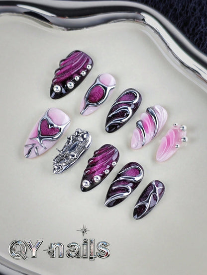 Handmade Purple Almond Mid-Length Press-On Nails