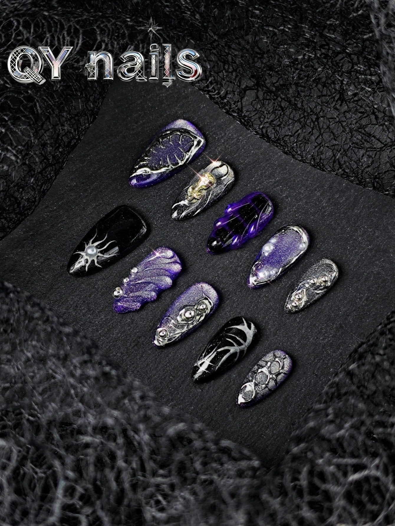 Handmade Purple Almond Mid-Length Press-On Nails
