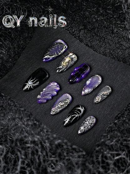 Handmade Purple Almond Mid-Length Press-On Nails