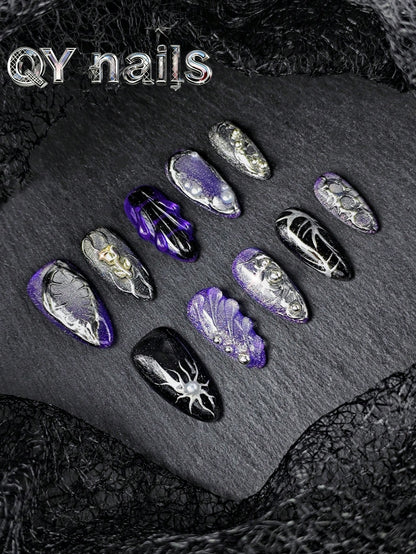 Handmade Purple Almond Mid-Length Press-On Nails