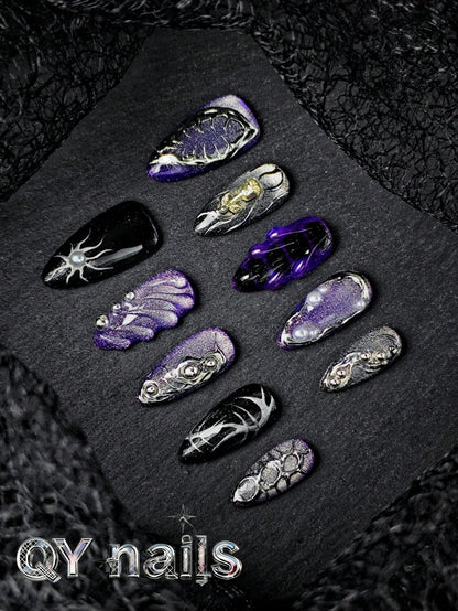 Handmade Purple Almond Mid-Length Press-On Nails