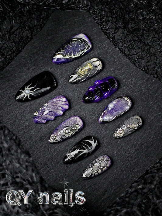 Handmade Purple Almond Mid-Length Press-On Nails