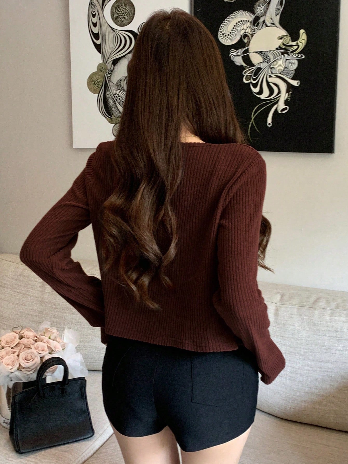 Unique 2pcs Women Fuzzy Camisole Top & Cardigan Set