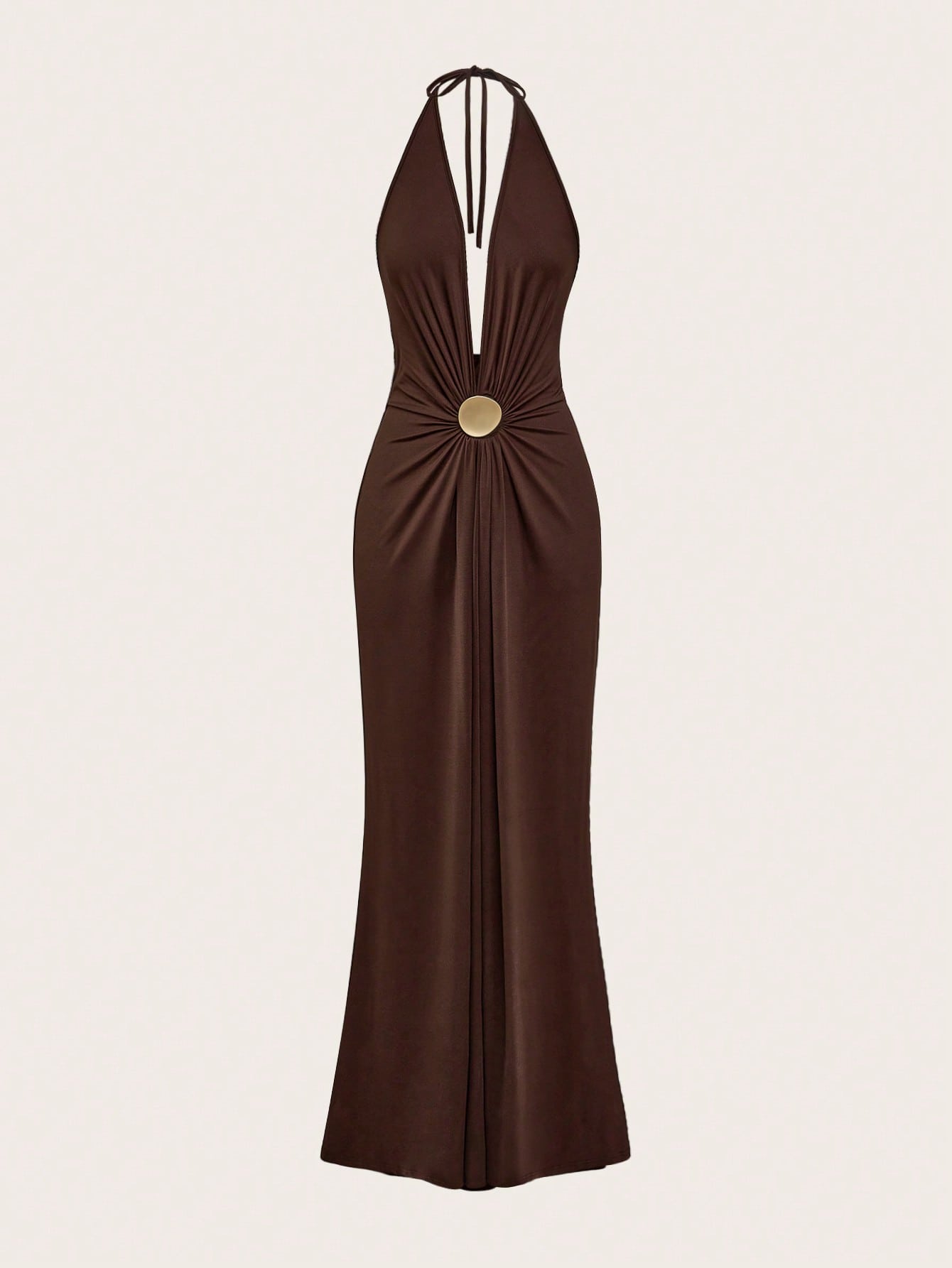 Women's Sexy Burgundy Halter Bodycon Maxi Dress