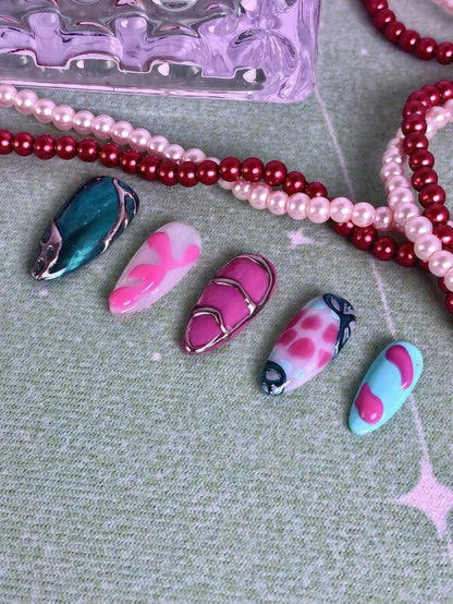 Pink & Blue Gradient Glitter Press-On Nails
