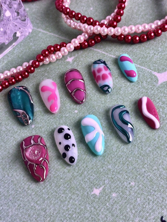 Pink & Blue Gradient Glitter Press-On Nails