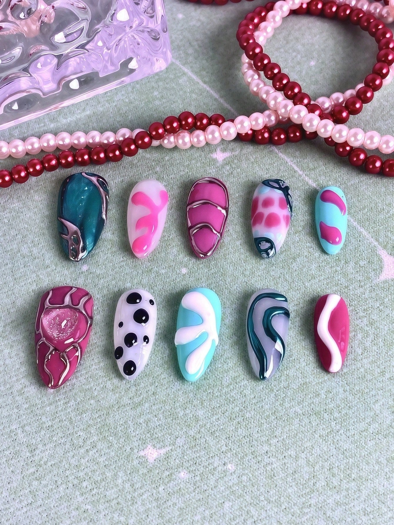 Pink & Blue Gradient Glitter Press-On Nails