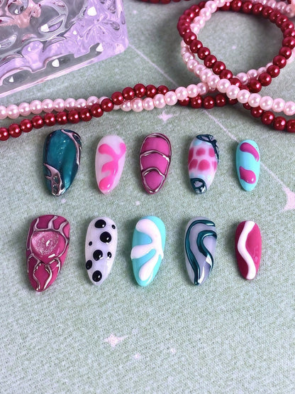 Pink & Blue Gradient Glitter Press-On Nails