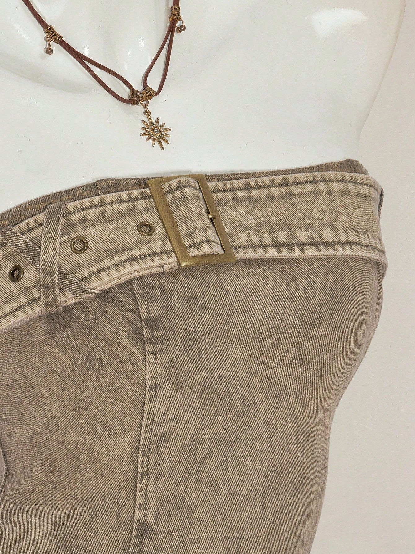 Y2K Olive Green Denim Strapless Pleated Mini Dress