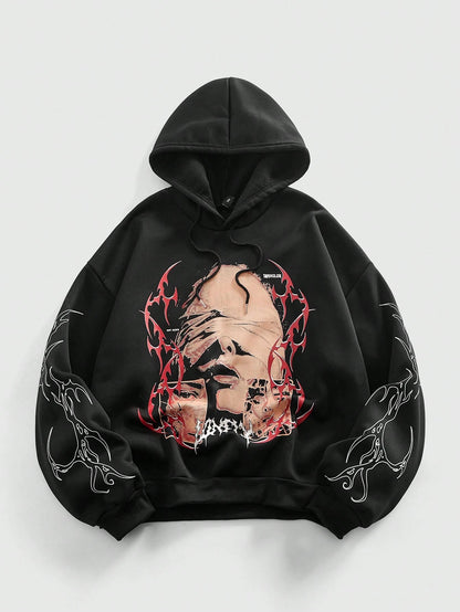Men Streetwear Graphic Print Hoodie