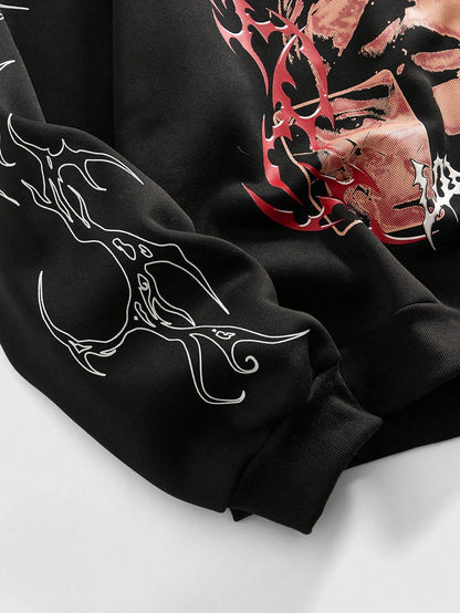 Men Streetwear Graphic Print Hoodie