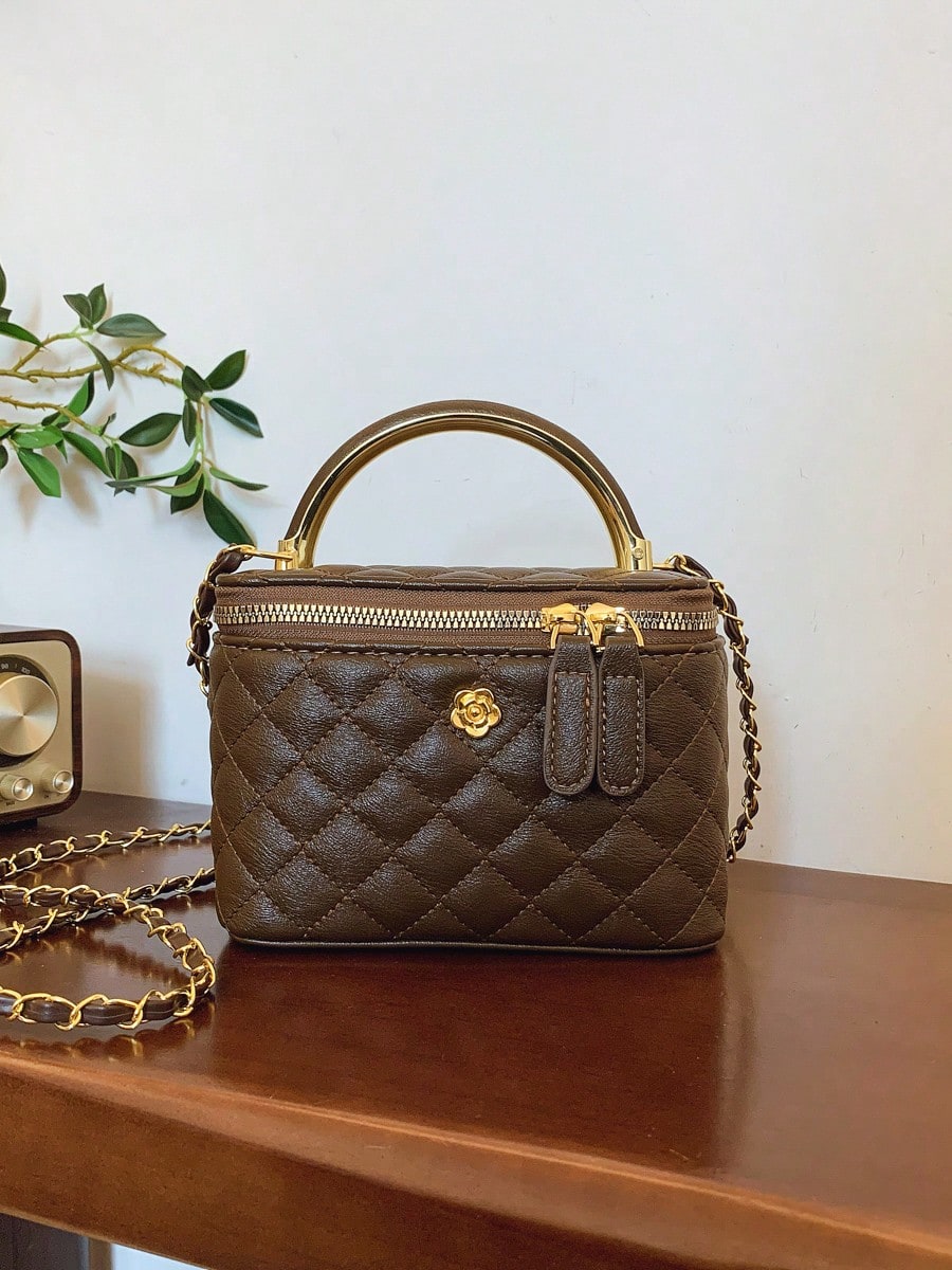 Embroidered Checkered Small Square Handheld Bag