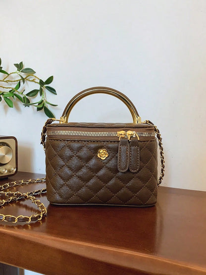 Embroidered Checkered Small Square Handheld Bag