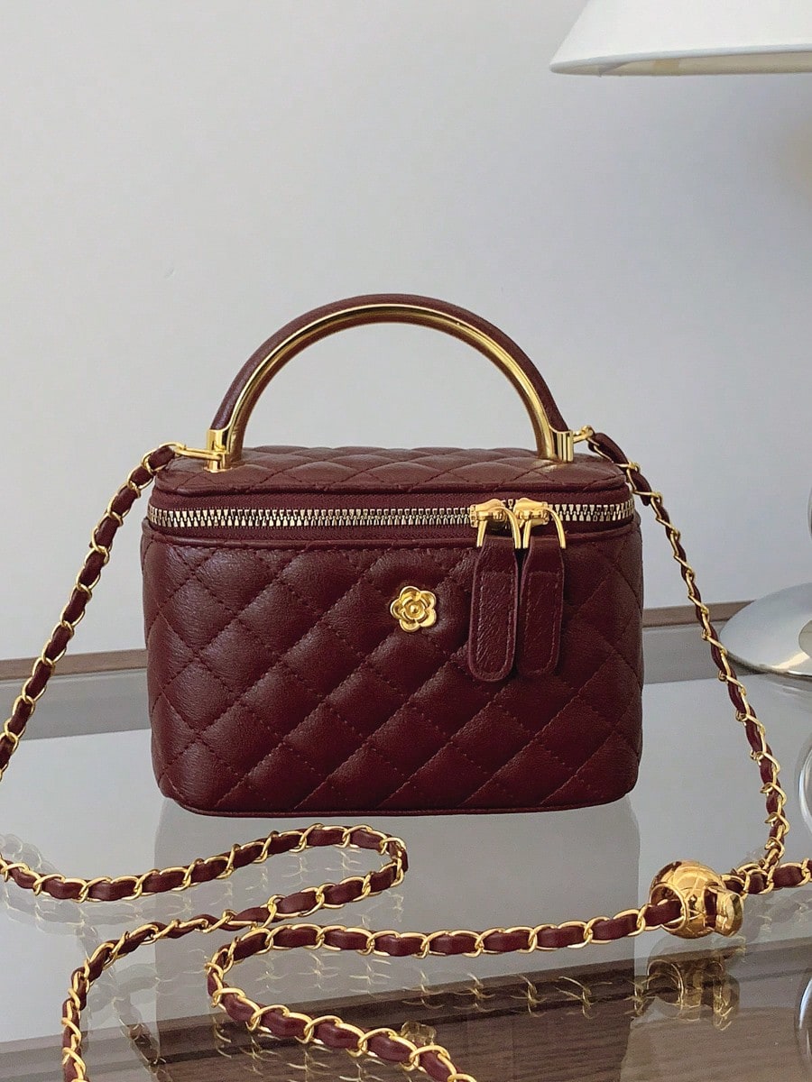 Embroidered Checkered Small Square Handheld Bag