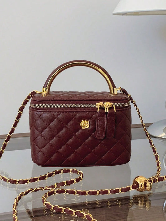 Embroidered Checkered Small Square Handheld Bag