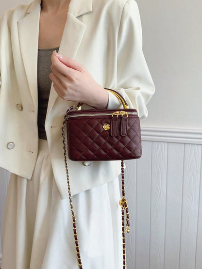 Embroidered Checkered Small Square Handheld Bag