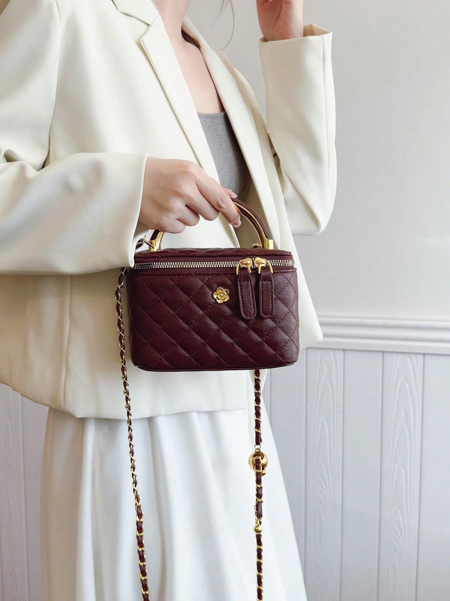 Embroidered Checkered Small Square Handheld Bag