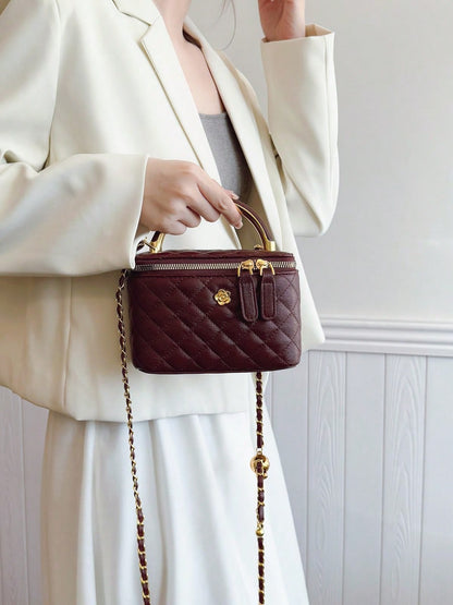 Embroidered Checkered Small Square Handheld Bag