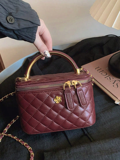 Embroidered Checkered Small Square Handheld Bag