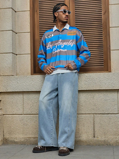 Men's Colorblock Striped Casual Polo Shirt