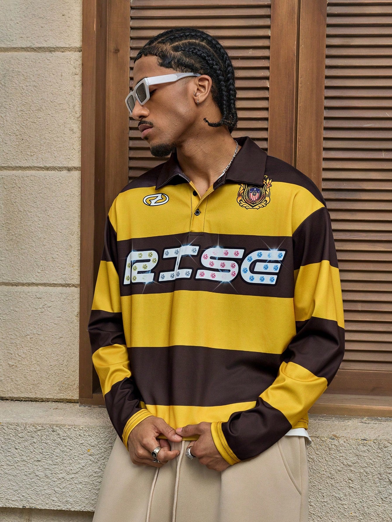 Men's Striped Letter Print Polo Shirt