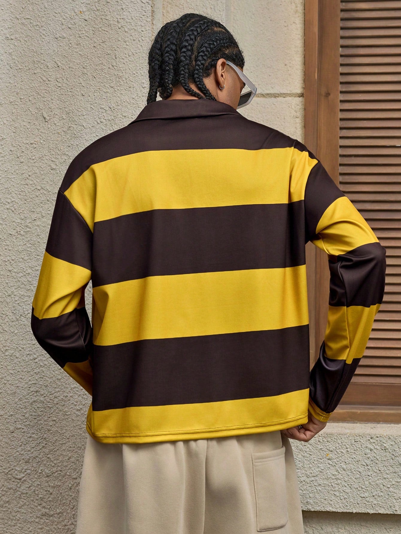Men's Striped Letter Print Polo Shirt