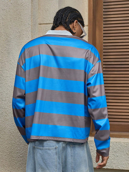 Men's Colorblock Striped Casual Polo Shirt