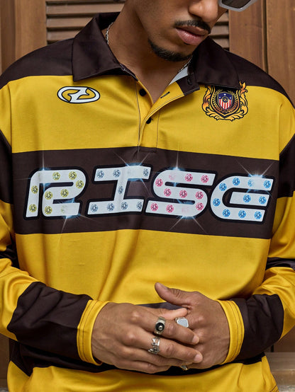 Men's Striped Letter Print Polo Shirt