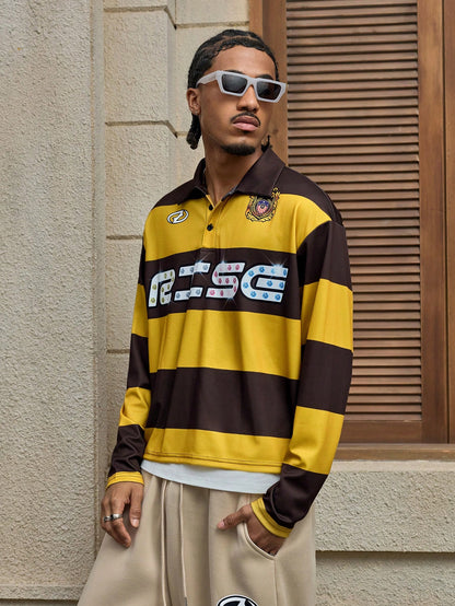 Men's Striped Letter Print Polo Shirt