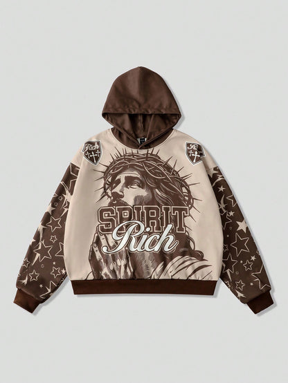 Men's Jesus Print Loose Fit Hoodie