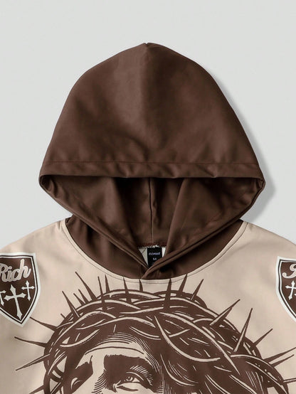 Men's Jesus Print Loose Fit Hoodie