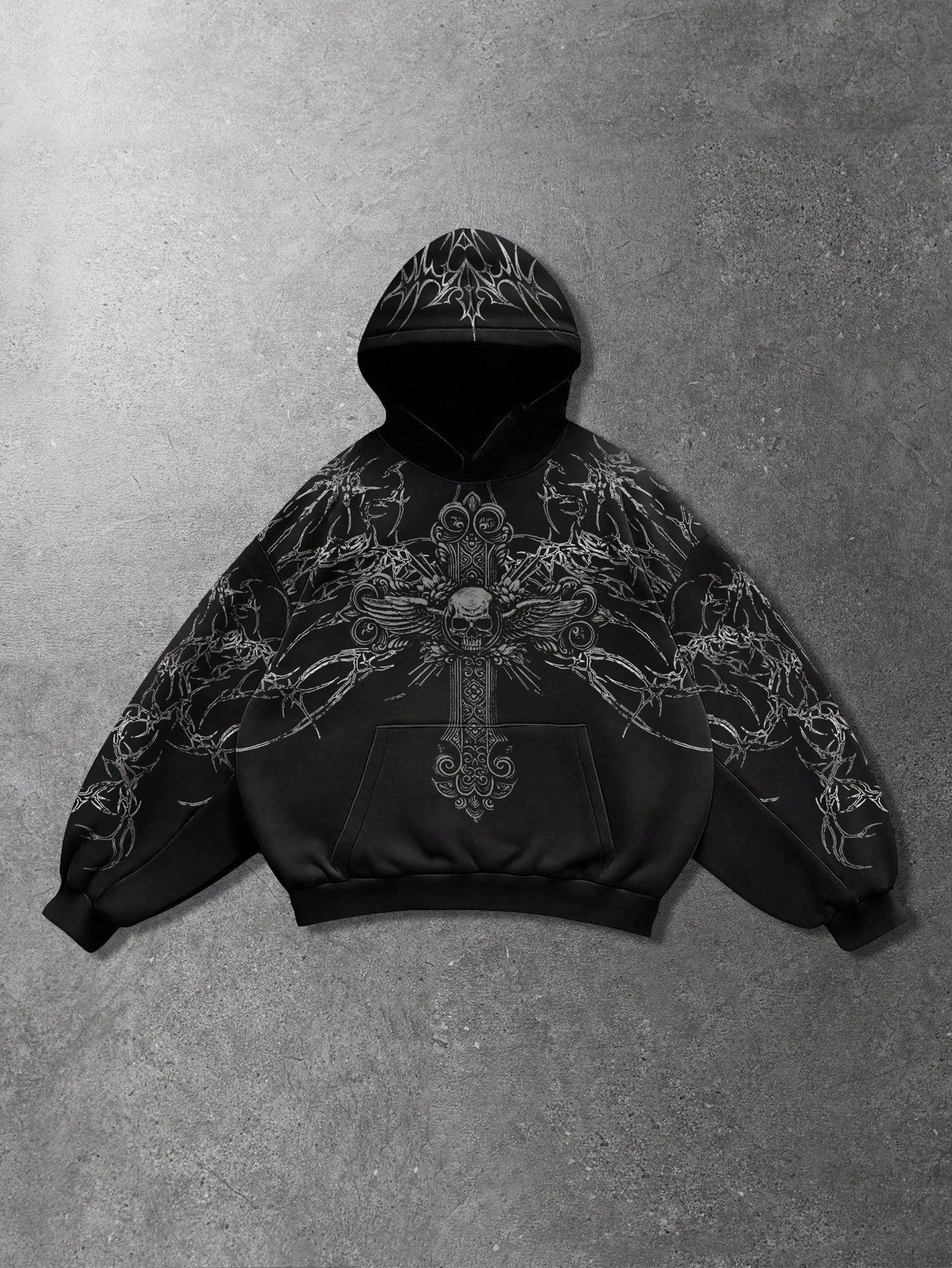 Men's Skull Cross Print Goth Y2K Long Sleeve Hoodie