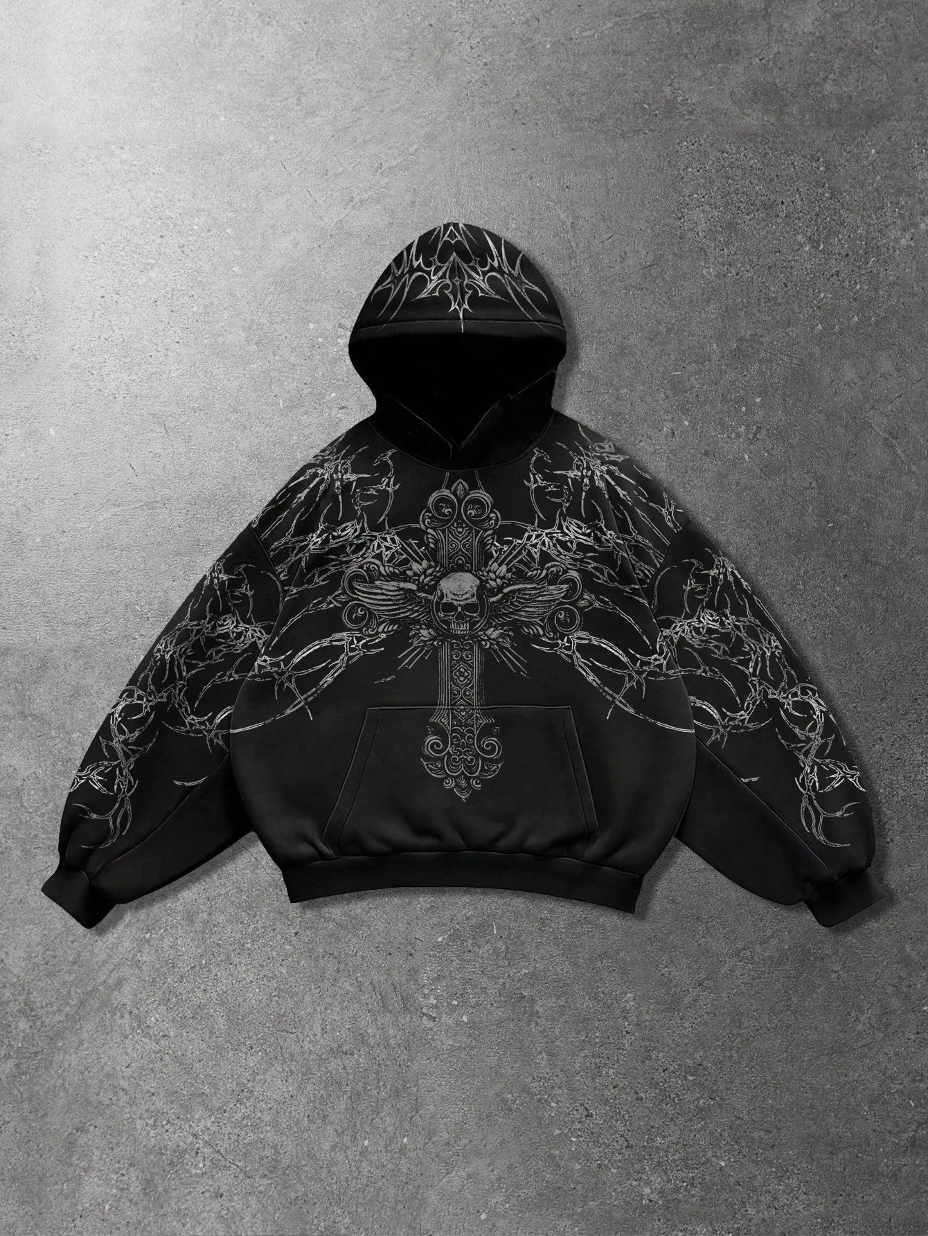 Men Goth Skull Cross Y2K Casual Hoodie