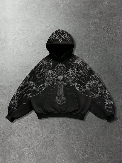 Men Goth Skull Cross Y2K Casual Hoodie