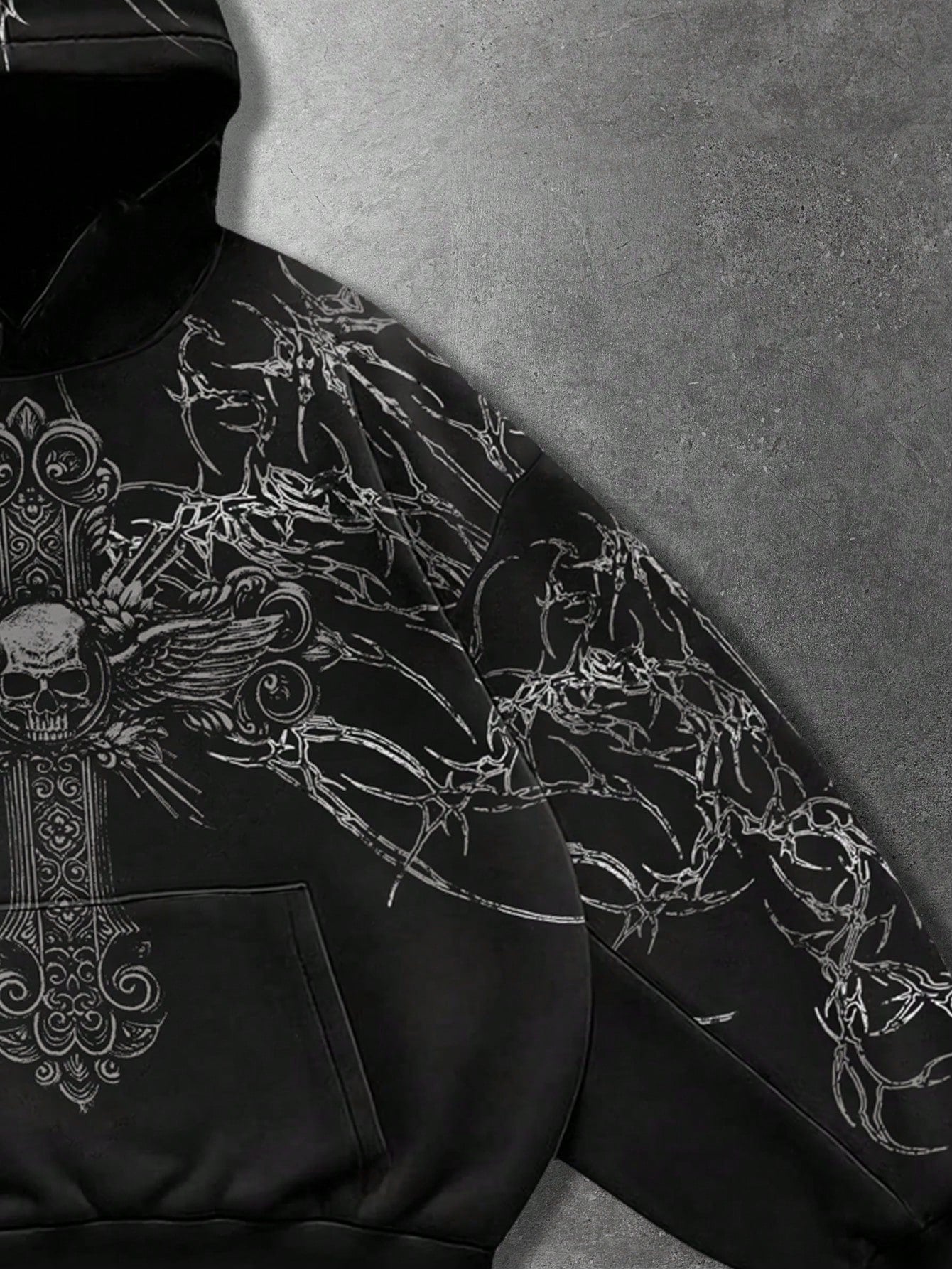 Men Goth Skull Cross Y2K Casual Hoodie