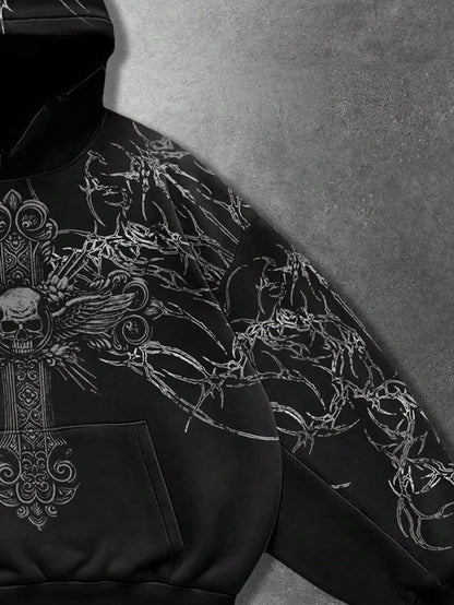 Men Goth Skull Cross Y2K Casual Hoodie