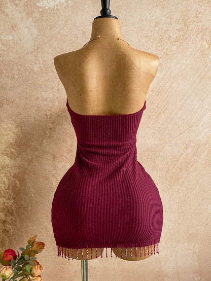 Women's Sexy Halter Knit Mini Dress