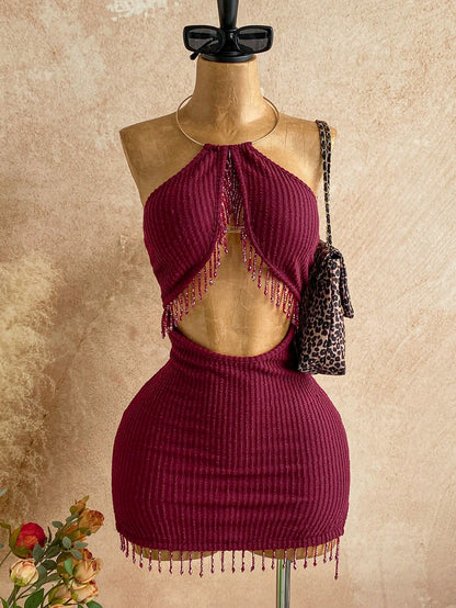Women's Sexy Halter Knit Mini Dress