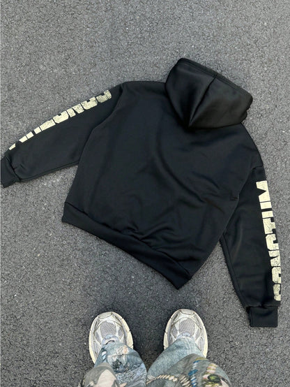 Men Blurred Figure Print Cropped Hoodie